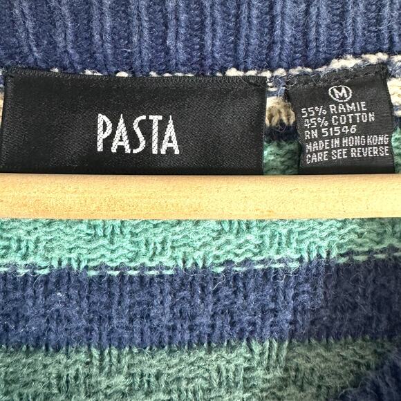 Vtg 90s PASTA Women’s Cardigan Sweater Striped Blue‎ Ramie Slouchy Cozy Preppy - Picture 6 of 7